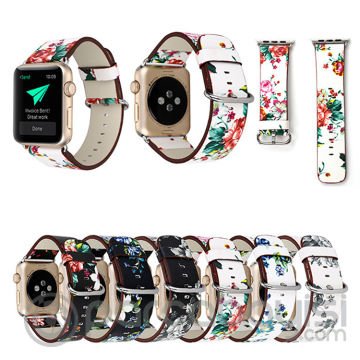Ally Apple Watch 7-8 45mm 6-5-4 44mm Gül Desenli Pu Deri Kordon Kayış 3-2-1 42mm
