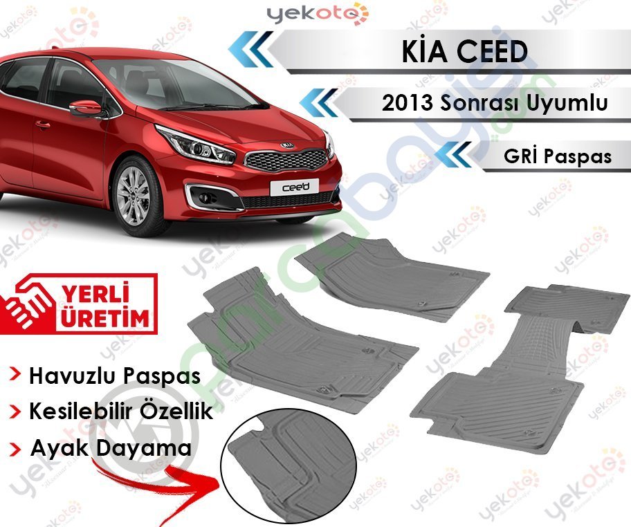 Kia Ceed 2013 Sonrası Uyumlu Havuzlu Kesilebilir Gri Paspas