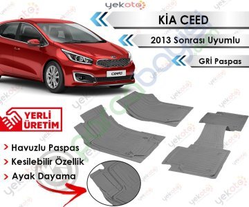 Kia Ceed 2013 Sonrası Uyumlu Havuzlu Kesilebilir Gri Paspas
