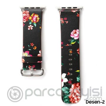 Ally Apple Watch 7-8 41mm 6-5-4 40mm Gül Desenli Pu Deri Kordon Kayış 3-2-1 38mm