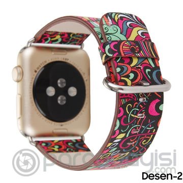 Ally Apple Watch 7-8 45mm 6-5-4 44mm Döngü Desenli Pu Deri Kordon Kayış 3-2-1 42mm