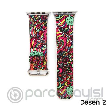 Ally Apple Watch 7-8 45mm 6-5-4 44mm Döngü Desenli Pu Deri Kordon Kayış 3-2-1 42mm