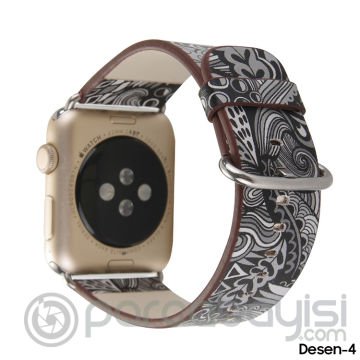 Ally Apple Watch 7-8 45mm 6-5-4 44mm Döngü Desenli Pu Deri Kordon Kayış 3-2-1 42mm
