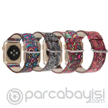 Ally Apple Watch 7-8 45mm 6-5-4 44mm Döngü Desenli Pu Deri Kordon Kayış 3-2-1 42mm