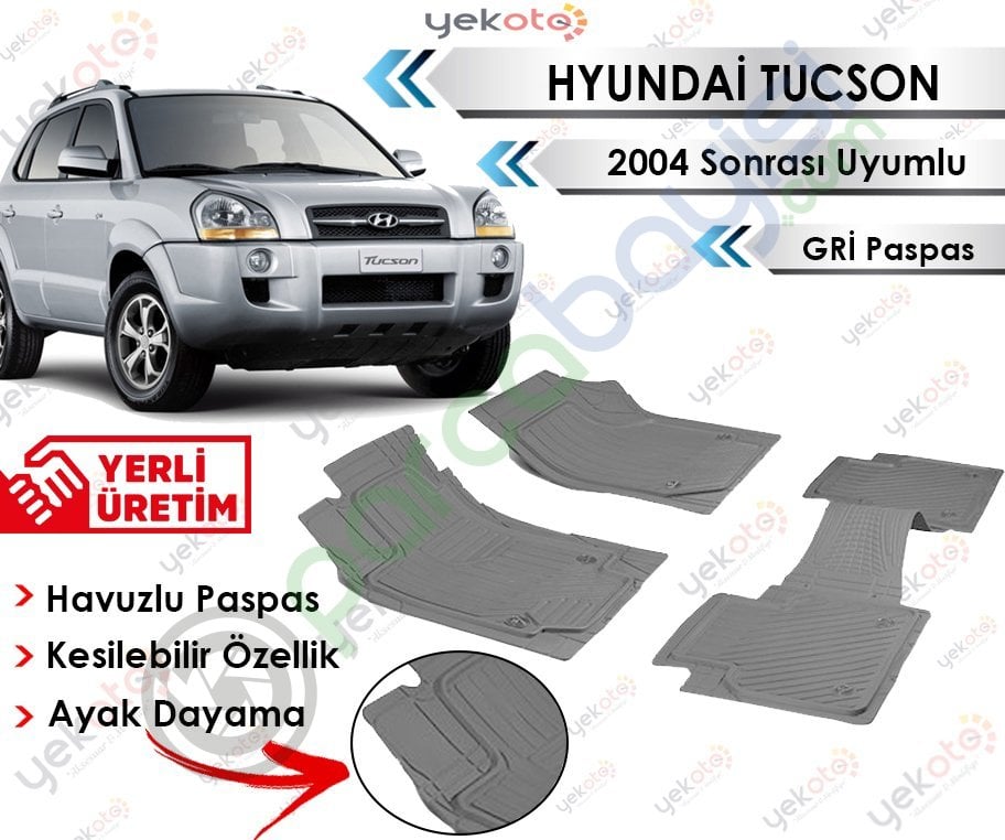Hyundai Tucson 2004 Sonrası Uyumlu Havuzlu Kesilebilir Gri Paspas