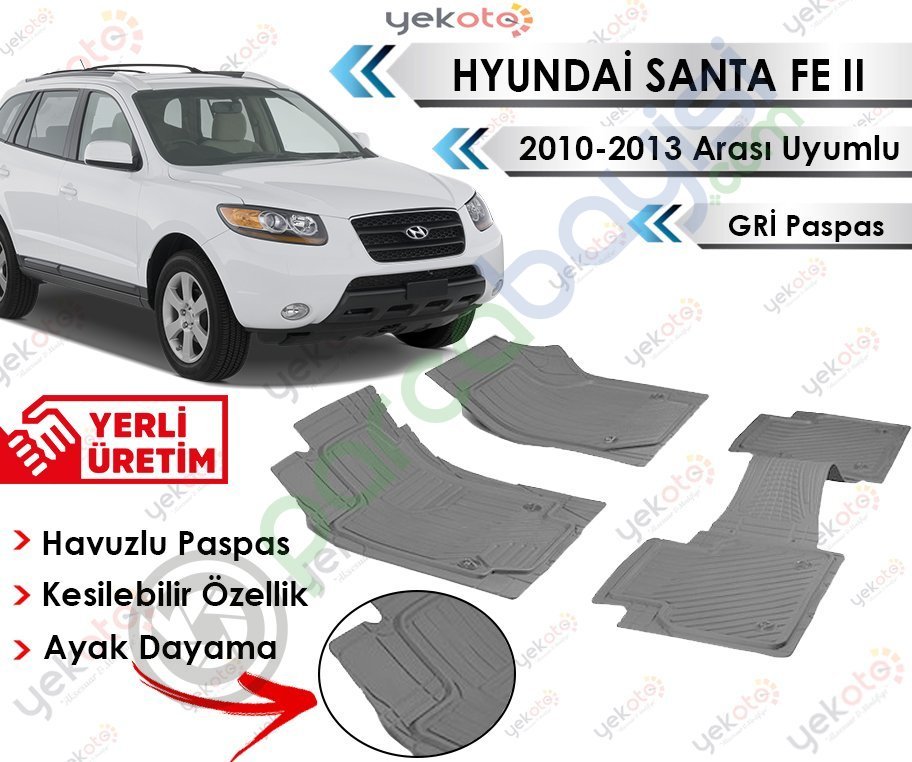 Hyundai Santa Fe 2010-2013 Arası Uyumlu Havuzlu Kesilebilir Gri Paspas