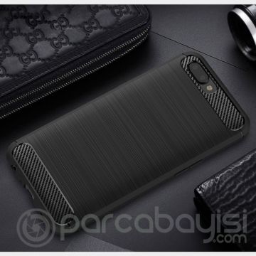 Oppo R11 Plus  Dark Ultra Koruma Karbon Fiber Doku Silikon Kılıf