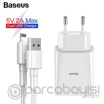 BASEUS Speed Mini Dual USB Çıkışlı 10.5W Hızlı Şarj Cihazı+İPhone Şarj Kablosu