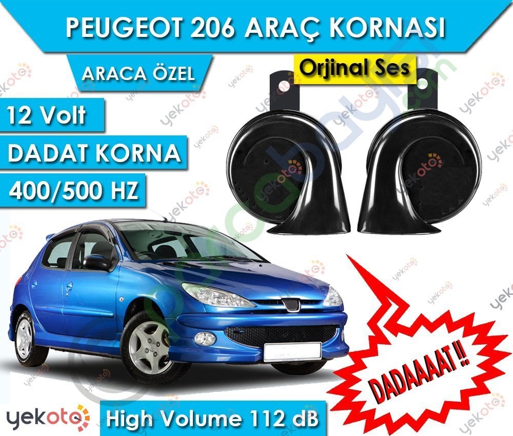 Peugeot 206 Araç Kornası 12V Dadat Korna 400/500 Hz 112 Db High Volume 2 Adet