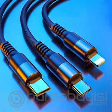WEKOME 3WDC-125 in1 Type-C+İPhone+Micro Usb Şarj Kablsu 1.20CM