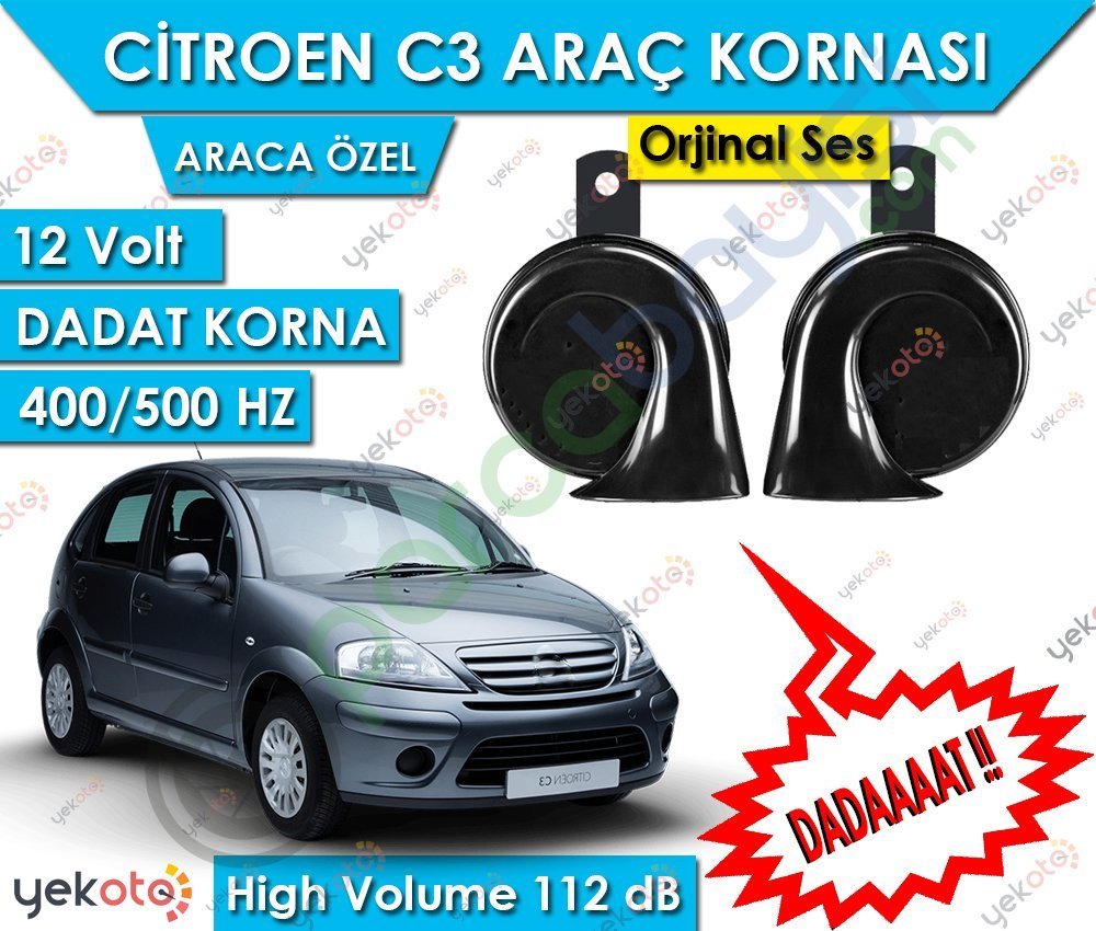 Citroen C3 Araç Kornası 12V Dadat Korna 400/500 Hz 112 Db High Volume 2 Adet