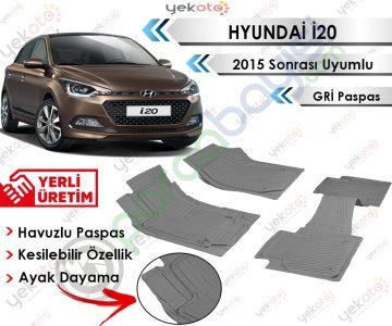 Hyundai İ20 2015 Sonrası Uyumlu Havuzlu Kesilebilir Gri Paspas