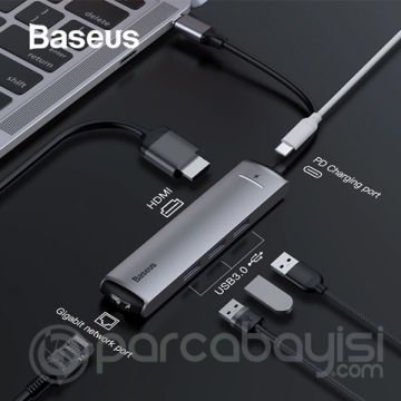 Baseus Usb Type C 6in1 HDMI 3x USB 3.0 RJ45 Çoğaltıcı Adaptör