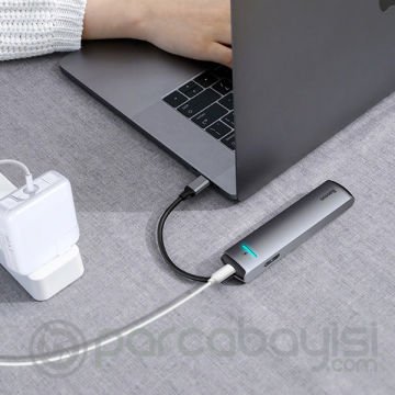 Baseus Usb Type C 6in1 HDMI 3x USB 3.0 RJ45 Çoğaltıcı Adaptör