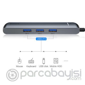 Baseus Usb Type C 6in1 HDMI 3x USB 3.0 RJ45 Çoğaltıcı Adaptör