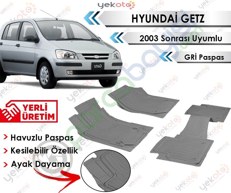 Hyundai Getz 2003 Sonrası Uyumlu Havuzlu Kesilebilir Gri Paspas