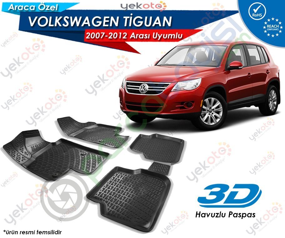 Volkswagen Tiguan 2007-2014 Arası Uyumlu Araca Özel 3D Havuzlu Paspas