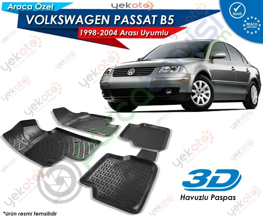 Volkswagen Passat B5 1998-2004 Arası Uyumlu Araca Özel 3D Havuzlu Paspas