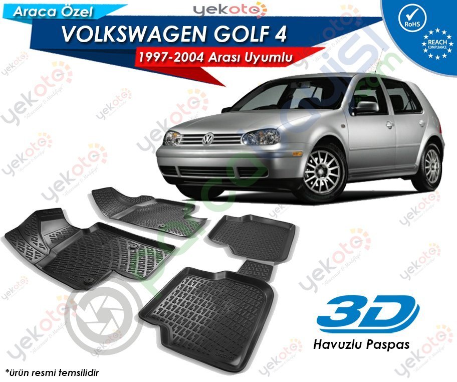 Volkswagen Golf 4 1997-2004 Arası Uyumlu Araca Özel 3D Havuzlu Paspas