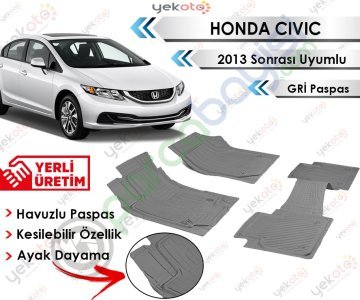 Honda Civic 2013 Sonrası Uyumlu Havuzlu Kesilebilir Gri Paspas