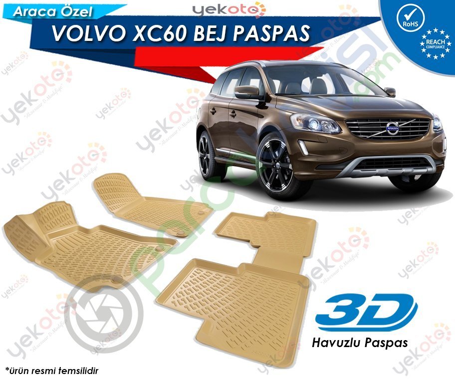 Volvo Xc60 Uyumlu Bej Araca Özel 3D Havuzlu Paspas
