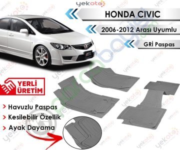 Honda Civic 2006-2012 Sonrası Uyumlu Havuzlu Kesilebilir Gri Paspas