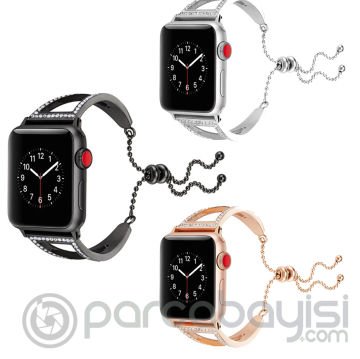 Ally Apple Watch 7-8 45mm 6-5-4 44mm Diamond İşlemeli Bayan Kordon Kayış 3-2-1 42mm