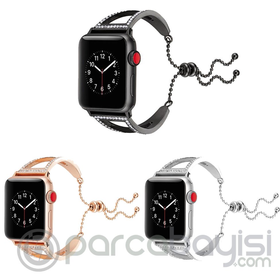 Ally Apple Watch 7-8 41mm 6-5-4 40mm Elmas İşlemeli Bileklik Kordon 3-2-1 38mm