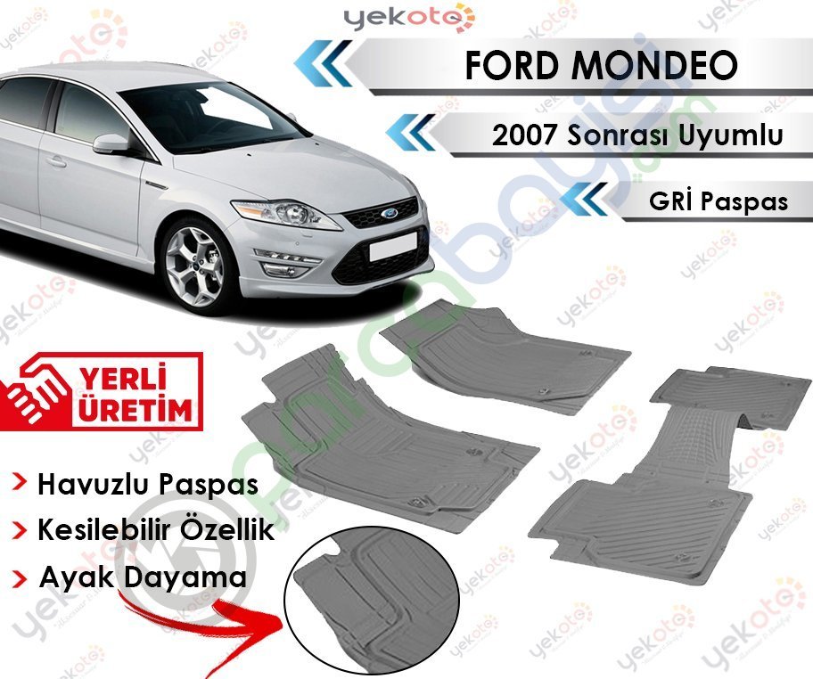 Ford Mondeo 2007 Sonrası Uyumlu Havuzlu Kesilebilir Gri Paspas