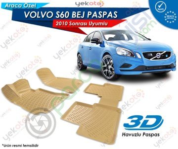Volvo S60 2010 Sonrası Uyumlu Bej Araca Özel 3D Havuzlu Paspas