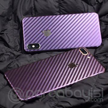 İphone 8 Plus Parlak Karbon Fiber Telefon Kaplaması Arka Sticker