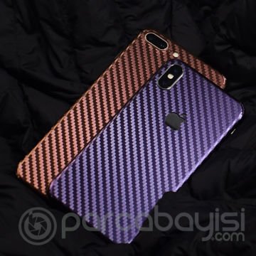 İphone 8 Plus Parlak Karbon Fiber Telefon Kaplaması Arka Sticker