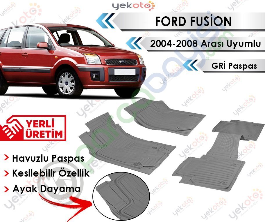 Ford Fusion 2004-2008 Arası Uyumlu Havuzlu Kesilebilir Gri Paspas