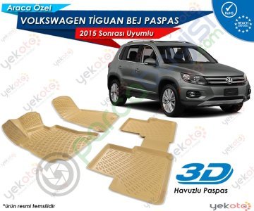 Volkswagen Tiguan 2015 Sonrası Uyumlu Bej Araca Özel 3D Havuzlu Paspas