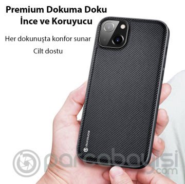 Dux Ducis Fino Serisi iPhone 14 6.1 inç Kılıf Premium Dokuma Silikon Kılıf