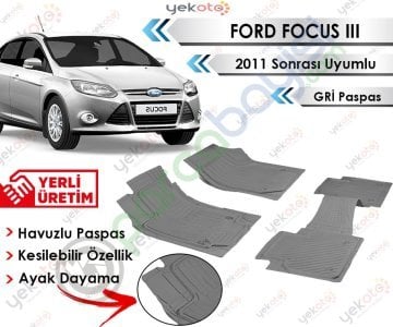 Ford Focus 3 2011 Sonrası Uyumlu Havuzlu Kesilebilir Gri Paspas