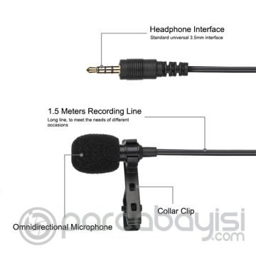 PULUZ 3.5MM Jack Profesyonel  Youtuber Yaka Mikrofonu 1.5m