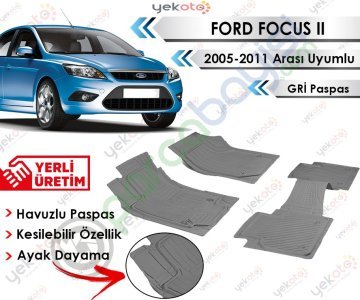 Ford Focus 2 2005-2011 Arası Uyumlu Havuzlu Kesilebilir Gri Paspas