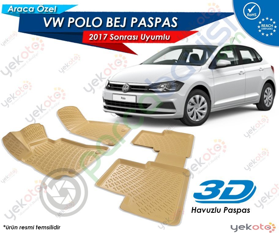 Volkswagen Polo 2017 Sonrası Uyumlu Bej Araca Özel 3D Havuzlu Paspas
