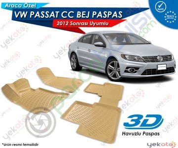 Volkswagen Passat Cc 2012 Sonrası Uyumlu Bej Araca Özel 3D Havuzlu Paspas