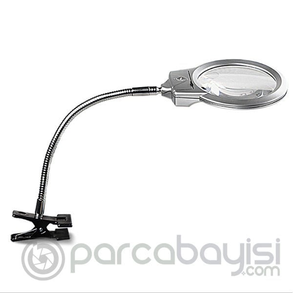 MG15122 LED Işıklı Masa Mandal Tutuclu Oynar Başlıklı Büyüteç 90mm