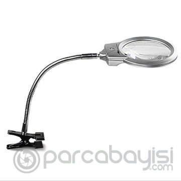 MG15122 LED Işıklı Masa Mandal Tutuclu Oynar Başlıklı Büyüteç 90mm