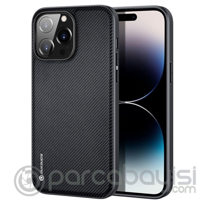 Dux Ducis Fino Serisi iPhone 14 Pro Max 6.7 inç Kılıf Premium Dokuma Silikon Kılıf