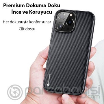 Dux Ducis Fino Serisi iPhone 14 Pro Max 6.7 inç Kılıf Premium Dokuma Silikon Kılıf