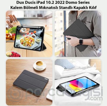 Dux Ducis iPad 10.2 2022 Kılıf Domo Series Kalem Bölmeli Mıknatıslı Standlı Kapaklı Kılıf