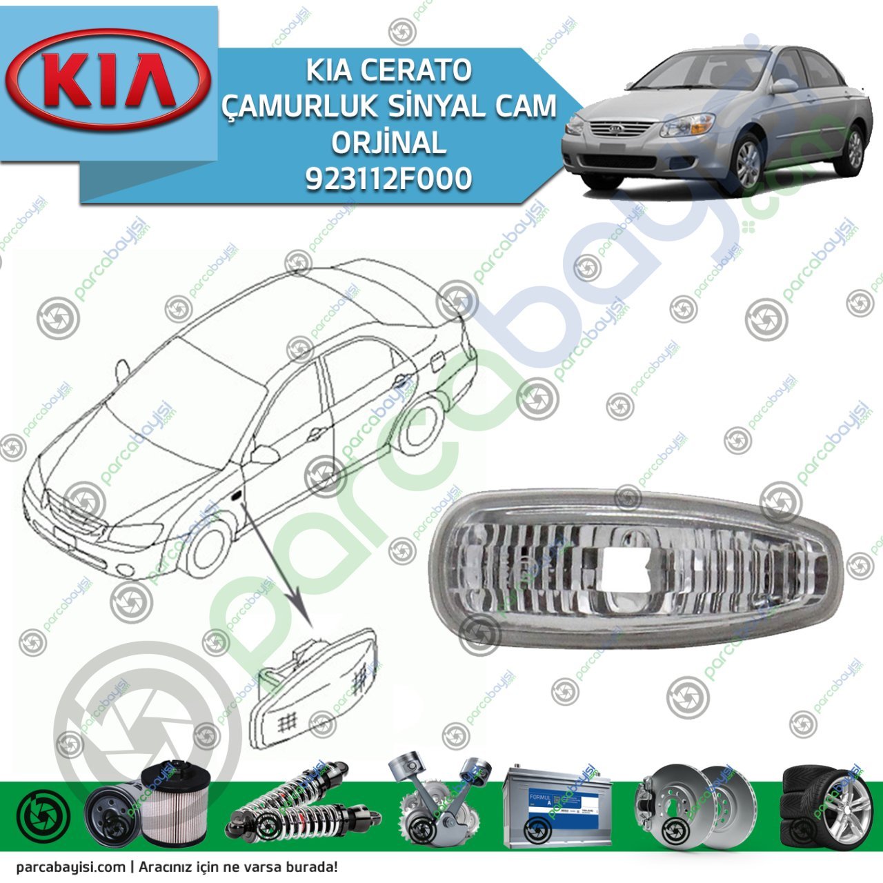 Kia Cerato Çamurluk Sinyal Camı Orjinal | 923112F000
