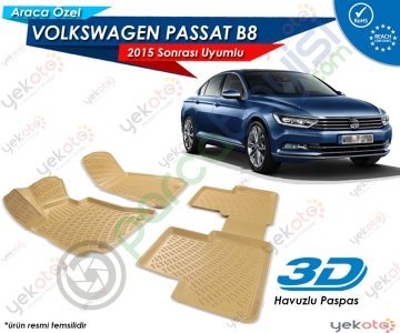 Volkswagen Passat B8 2015 Sonrası Uyumlu Bej Araca Özel 3D Havuzlu Paspas