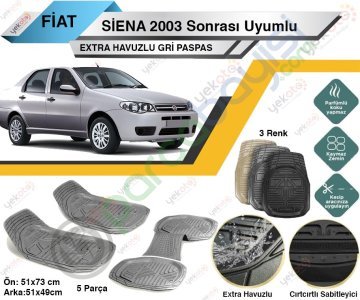 Fiat Siena 2003 Sonrası Uyumlu Extra Havuzlu Kesilebilir Gri Paspas
