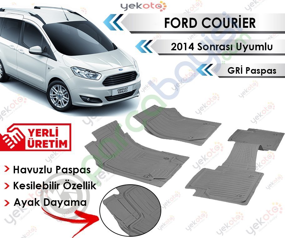 Ford Courier 2014 Sonrası Uyumlu Havuzlu Kesilebilir Gri Paspas