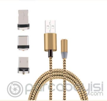 İphone Type-C, Android 3  Yuvarlak Başlık Manyetik Şarj Usb Kablosu
